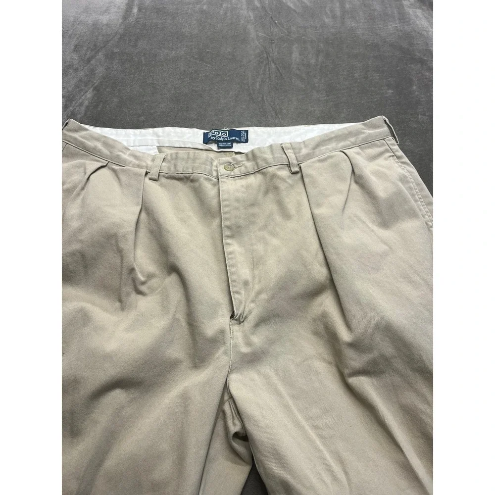 Polo Ralph Lauren Andrew Pant Mens 42x32 Tan Khaki Pleated Classic Chino‎ Cotton